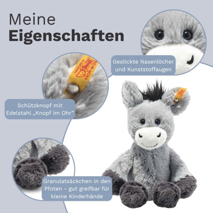 Steiff Kuscheltier Dinkie Esel, Süßes Stofftier mit Kunststoffaugen, Kinder, Jungen & Mädchen, Friends, Plüschtie – Bild 4