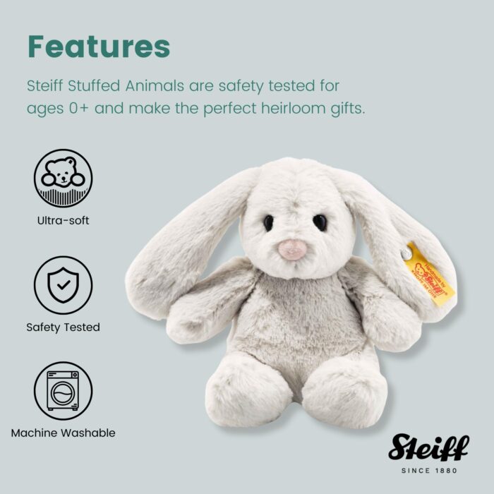 Steiff Hoppie Hase 18 cm hellgrau, Plüschtier Hase mit Schlappohren, Soft Cuddly Friends, flauschiges Stofftier zum / Kuscheln – Bild 3