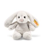 Steiff Hoppie Hase 18 cm hellgrau, Plüschtier Hase mit Schlappohren, Soft Cuddly Friends, flauschiges Stofftier zum / Kuscheln