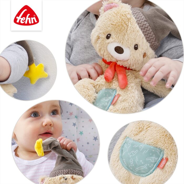 Fehn Kuscheltier Bär Bruno – Weicher Teddybär für Neugeborene als Einschlafhilfe - Stofftier zum Greifen,  / Fühlen – Bild 4